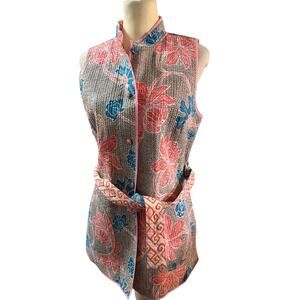 J.McLaughlin Sally Reversible Quilted Belted Vest, Floral Geometric, Medium